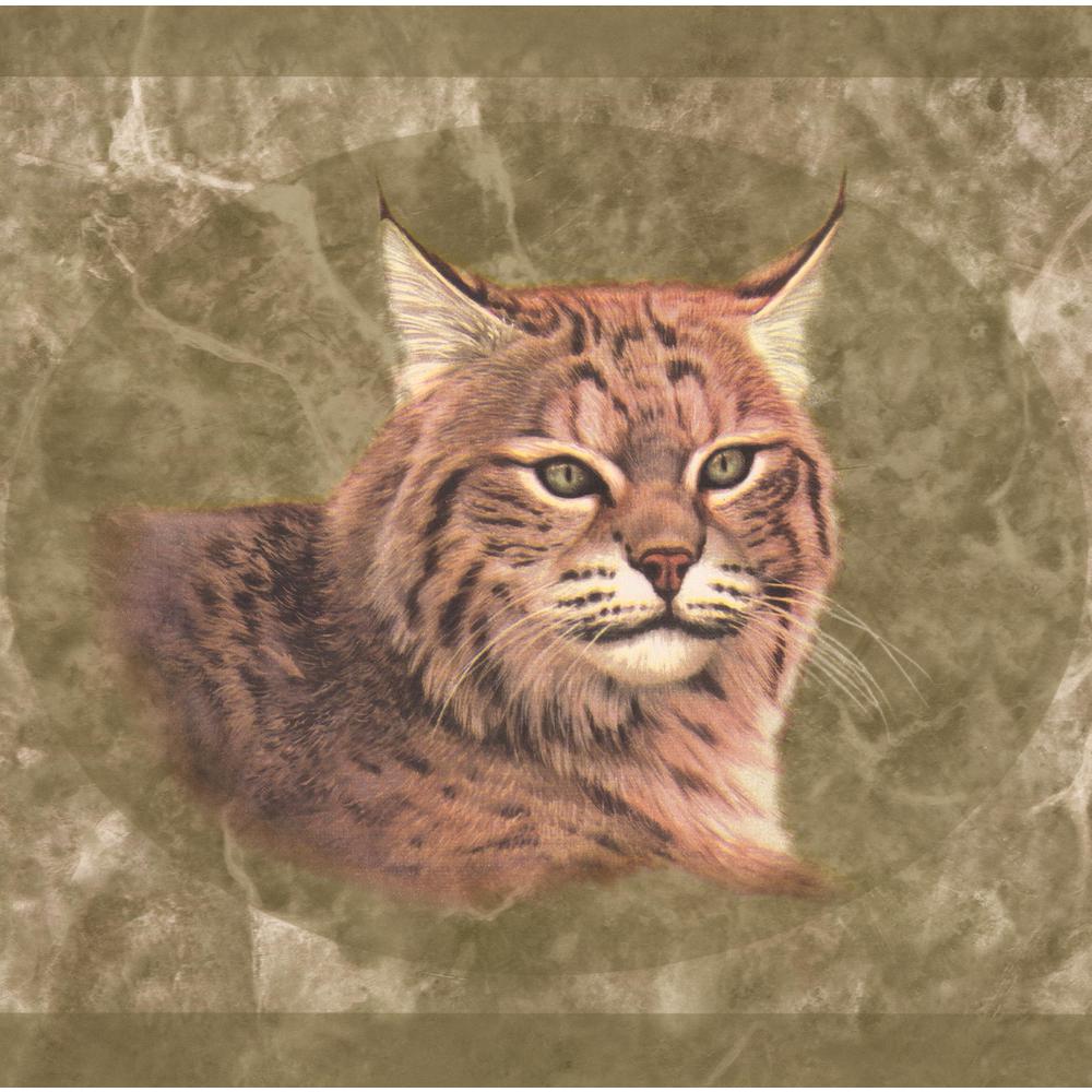 Retro Art Lynx Pictures On Olive Green Wall Animal Prepasted