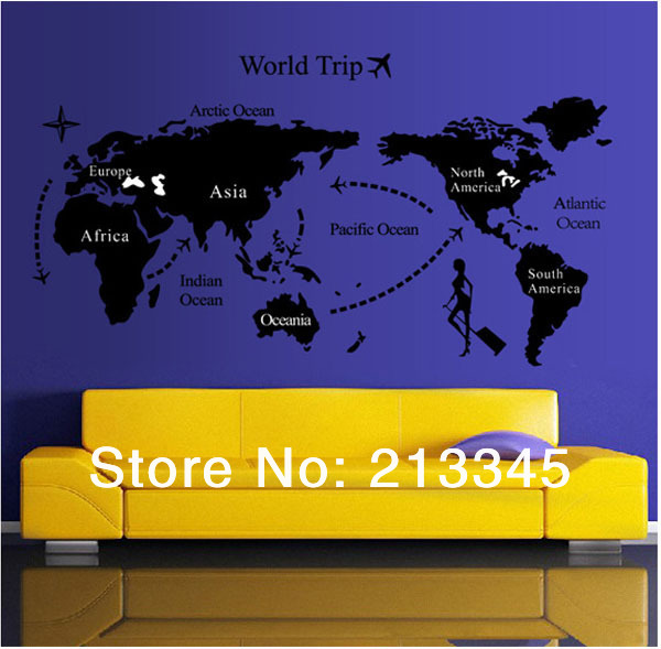 ] world map wall decal stickers living room study removable wallpaper