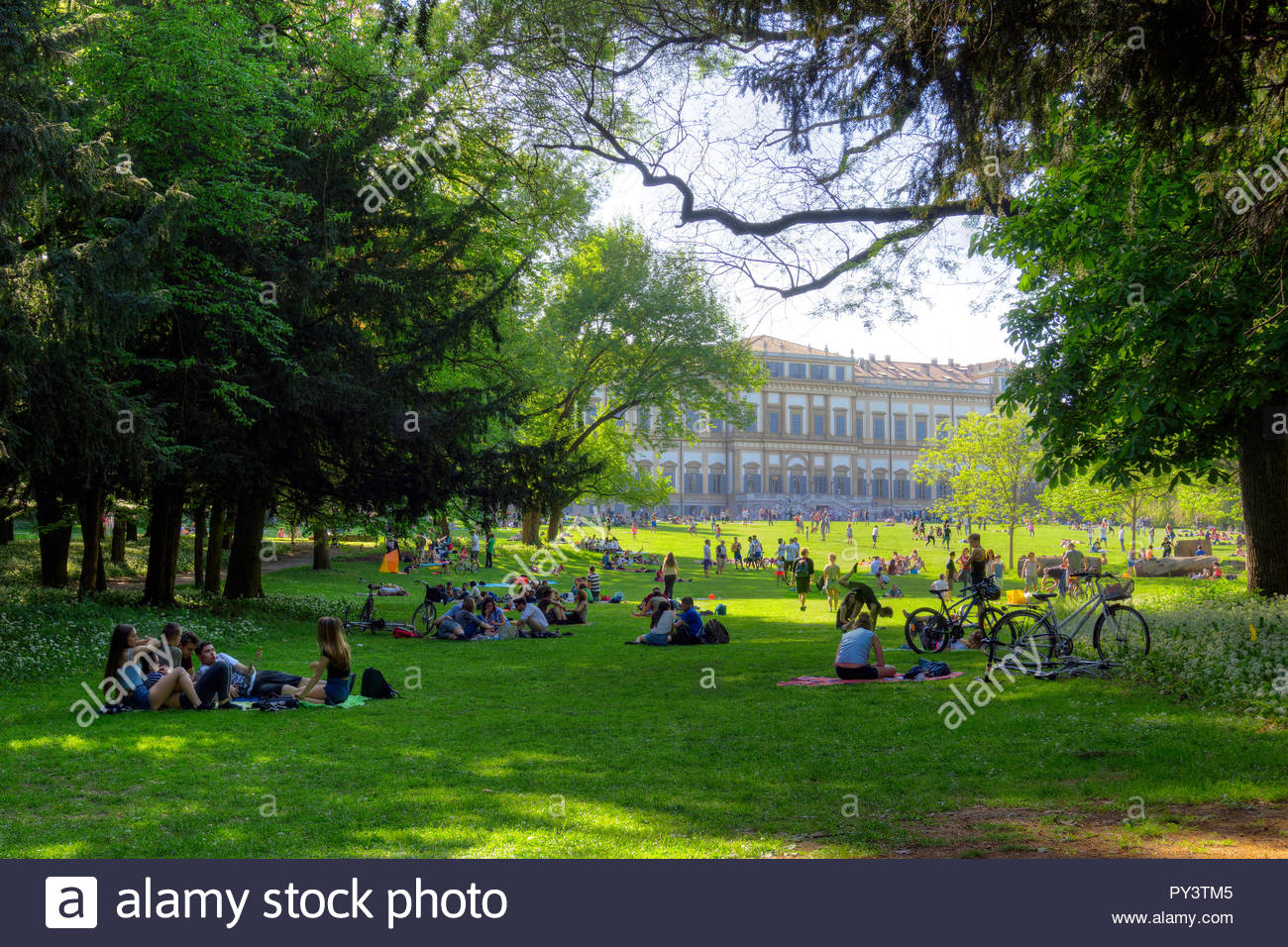 Italy Lombardy Monza Park With Villa Reale In Background Stock