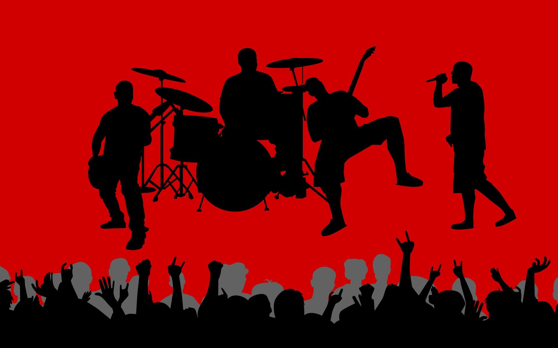 Music Vectors Shadows Crowd Band Red Background Wallpaper