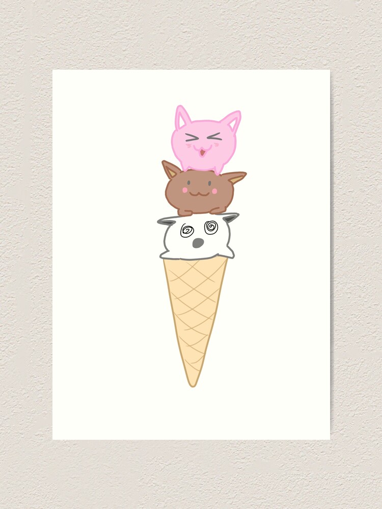 Chibi Cat Ice Cream Cone Art Print By Solarcrush