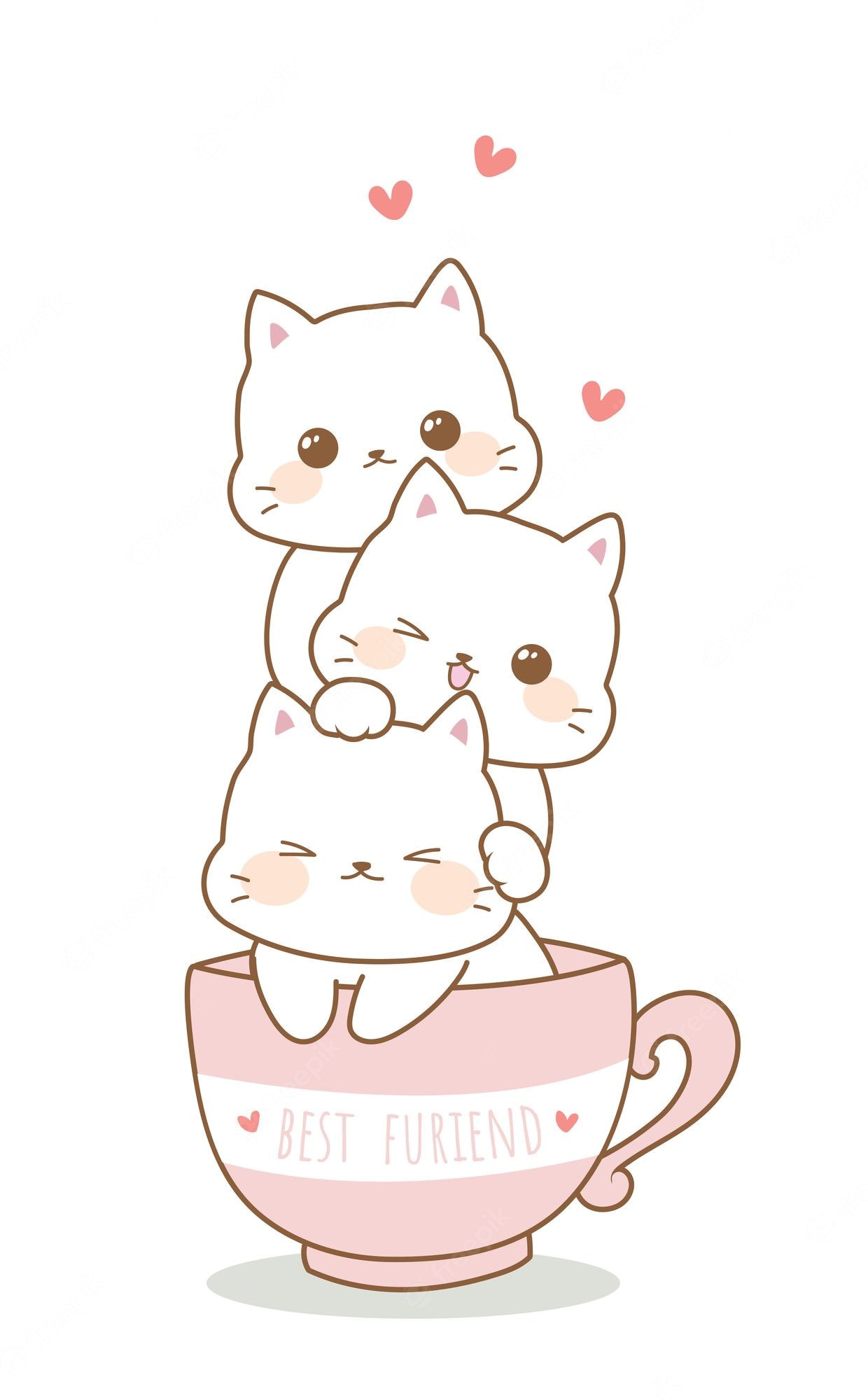 Premium Vector Cute Greeting Card Cat In Cup Illustration