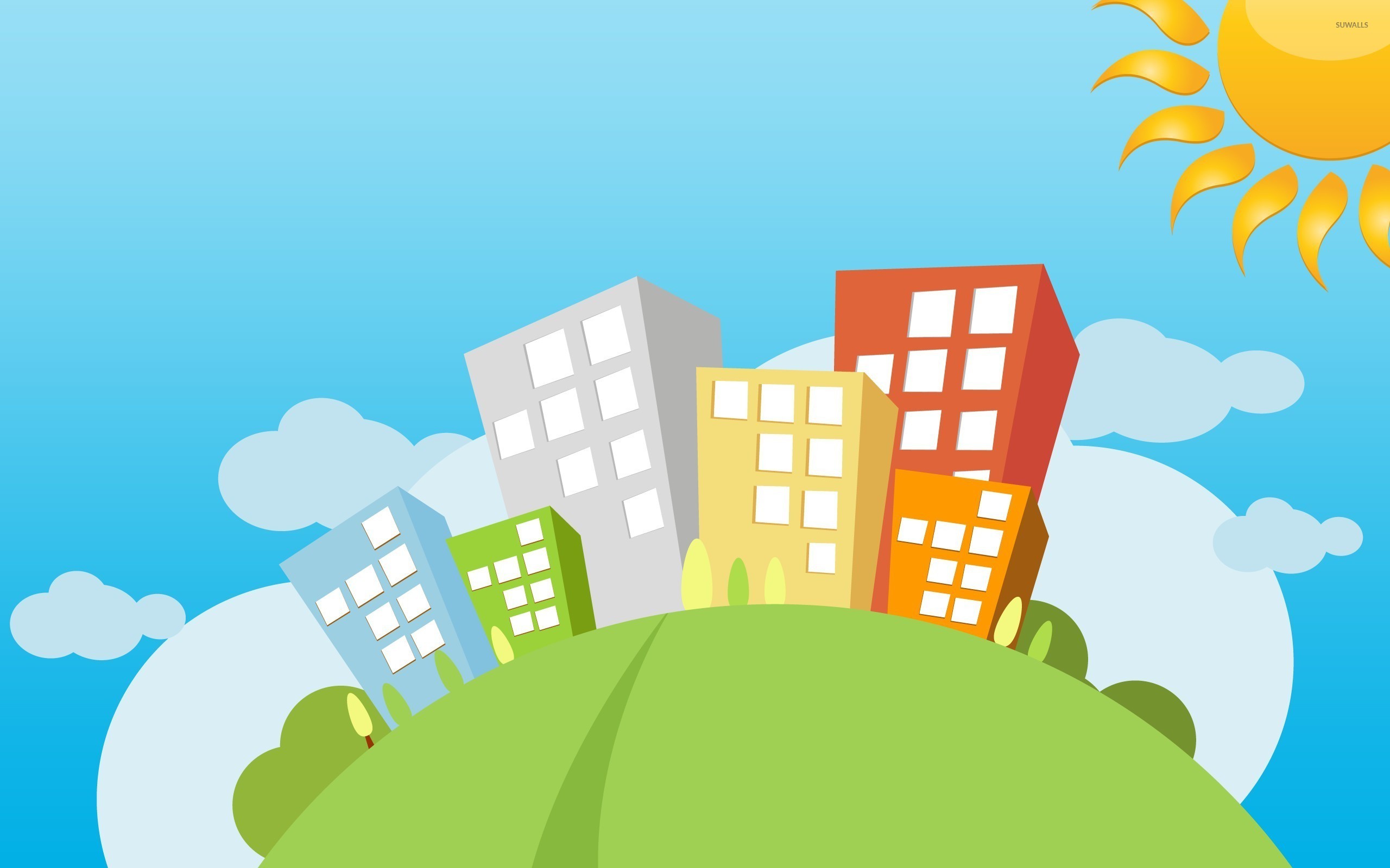 Sunny Day In The City Wallpaper Vector