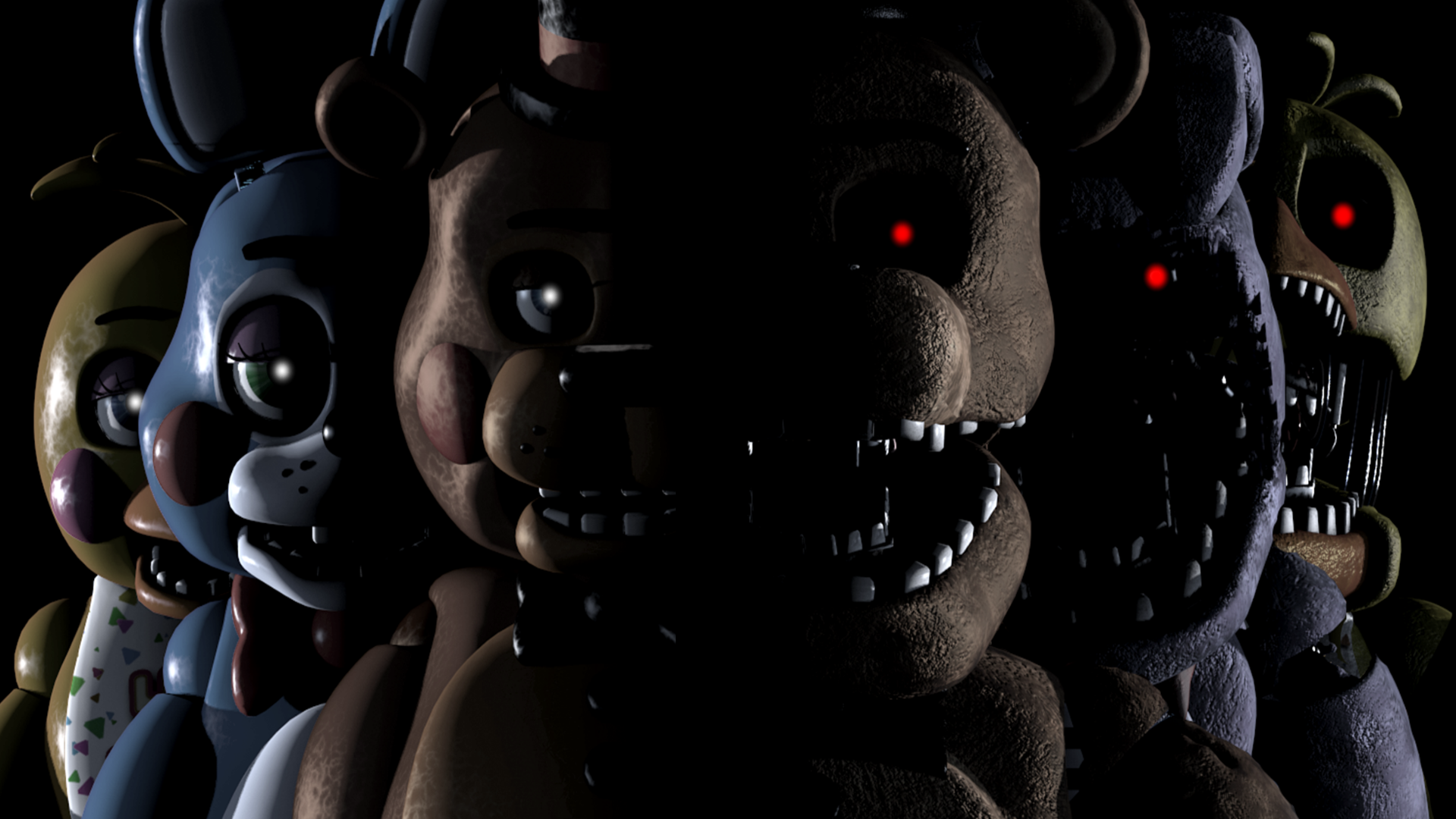 Five Nights at Freddy's animatronic characters in a dark setting