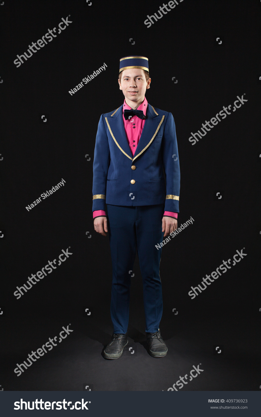 Man Uniform Concierge Posing Black Background Stock Photo Edit