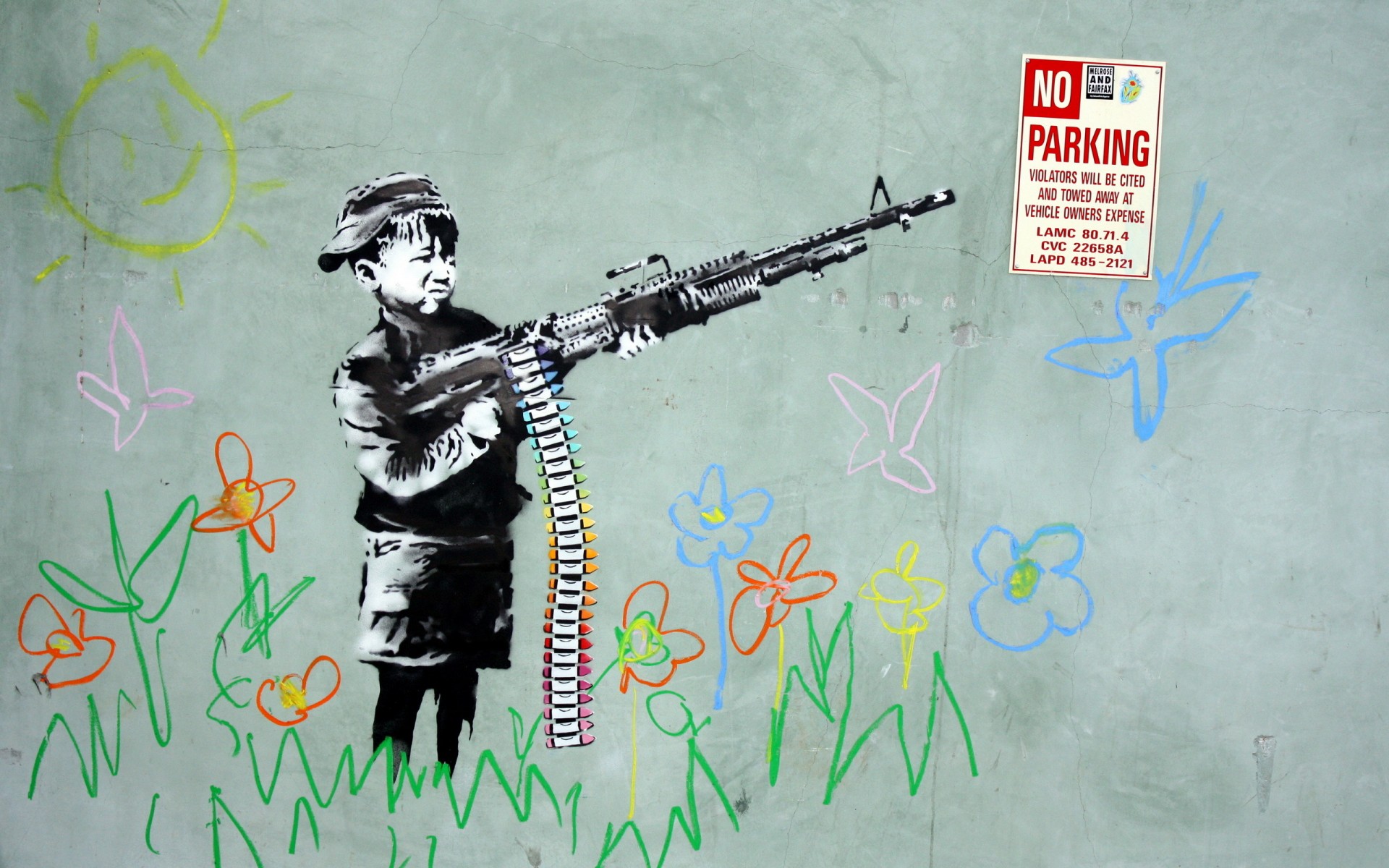 Wall Drawing Boy Weapons Graffiti Flowers Anarchy Sadic Children