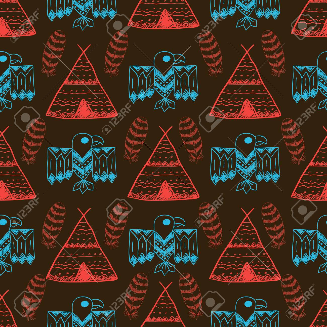 Native American Seamless Pattern With Different Symbols Arrows