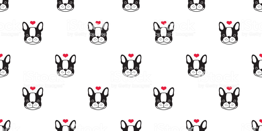 Dog French Bulldog Love Heart Valentine Puppy Vector Seamless