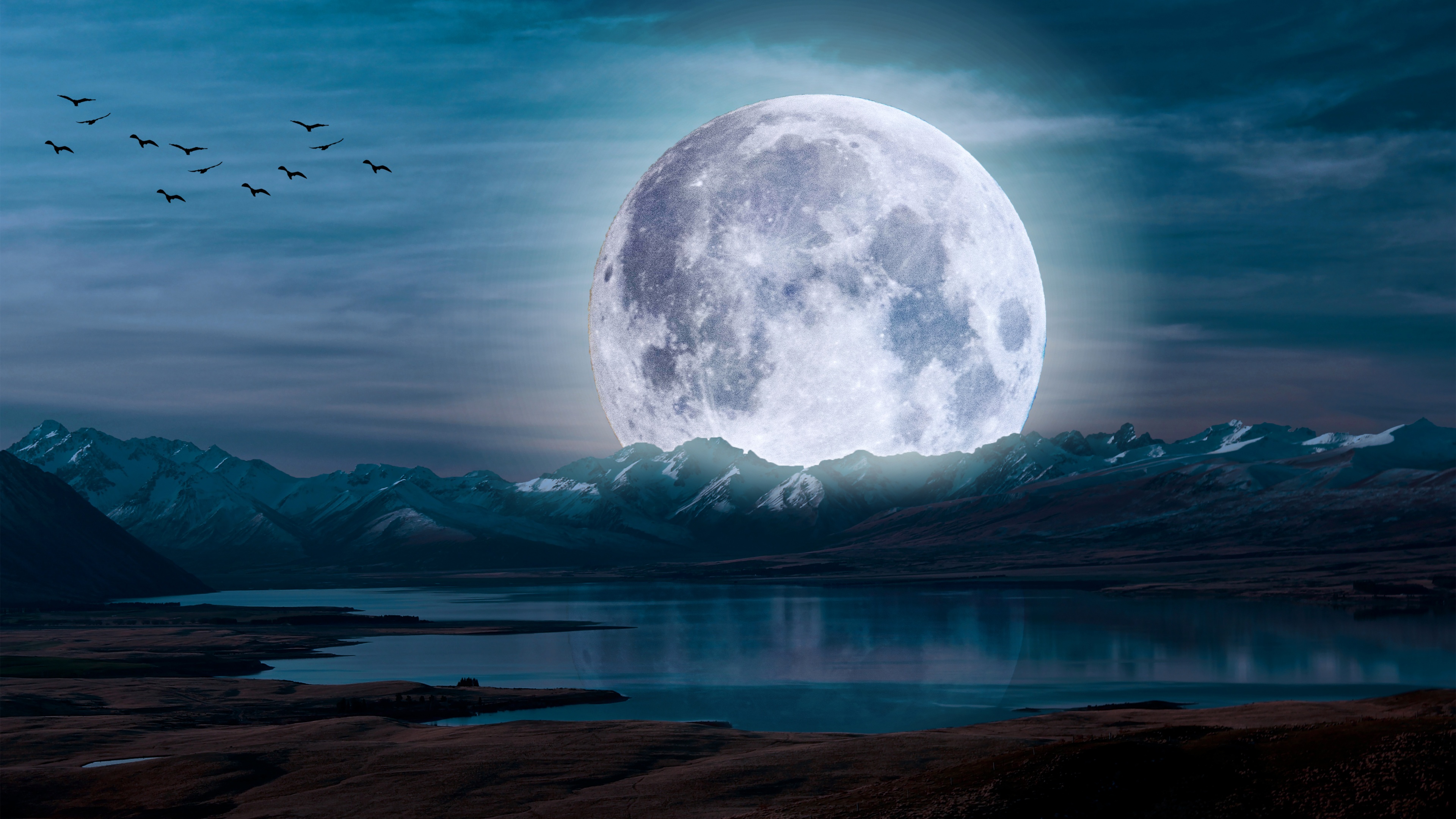 Moon Wallpaper 4k Aesthetic Night Landscape Lake