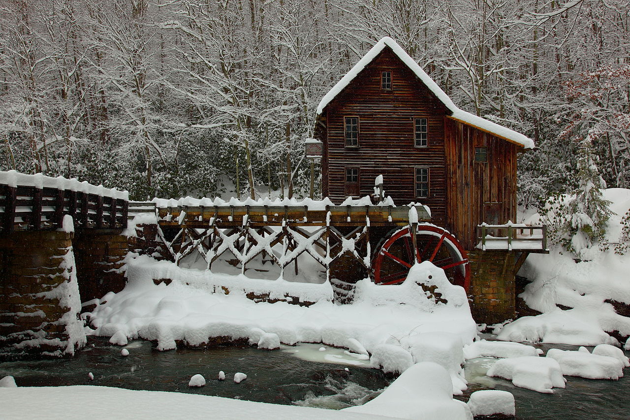 File Wv Gristmill Bridge Creek Winter Snow Pub West Virginia