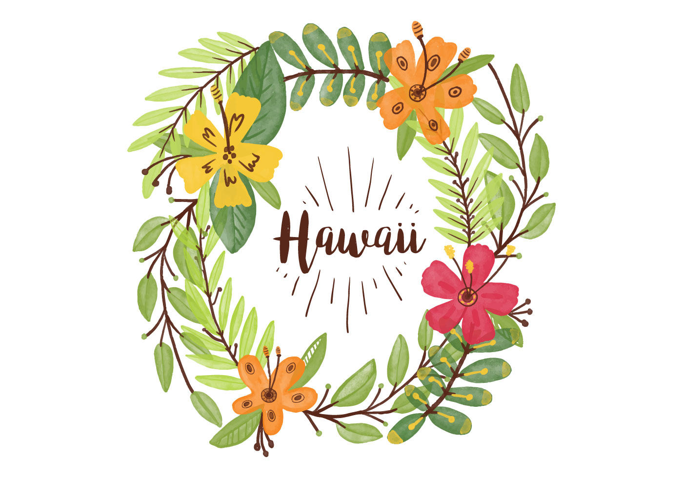 Hawaiian Lei Watercolor Background Vector
