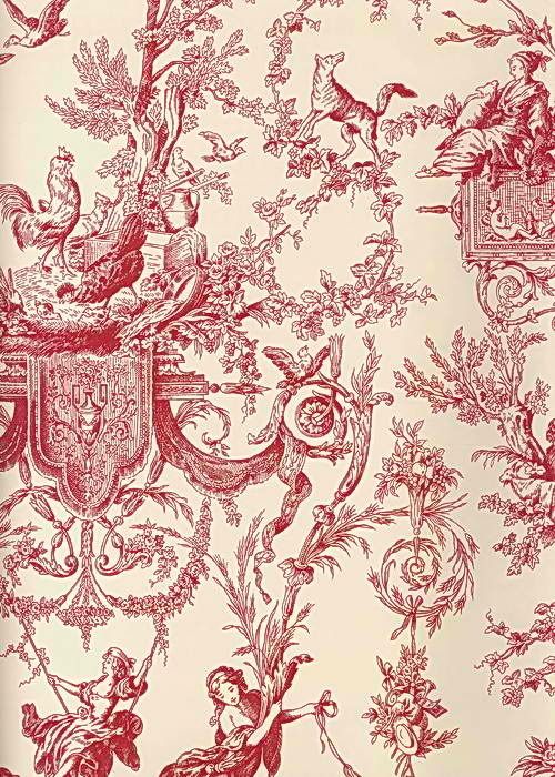 Red Beige At4238 Old World Toile Wallpaper Traditional