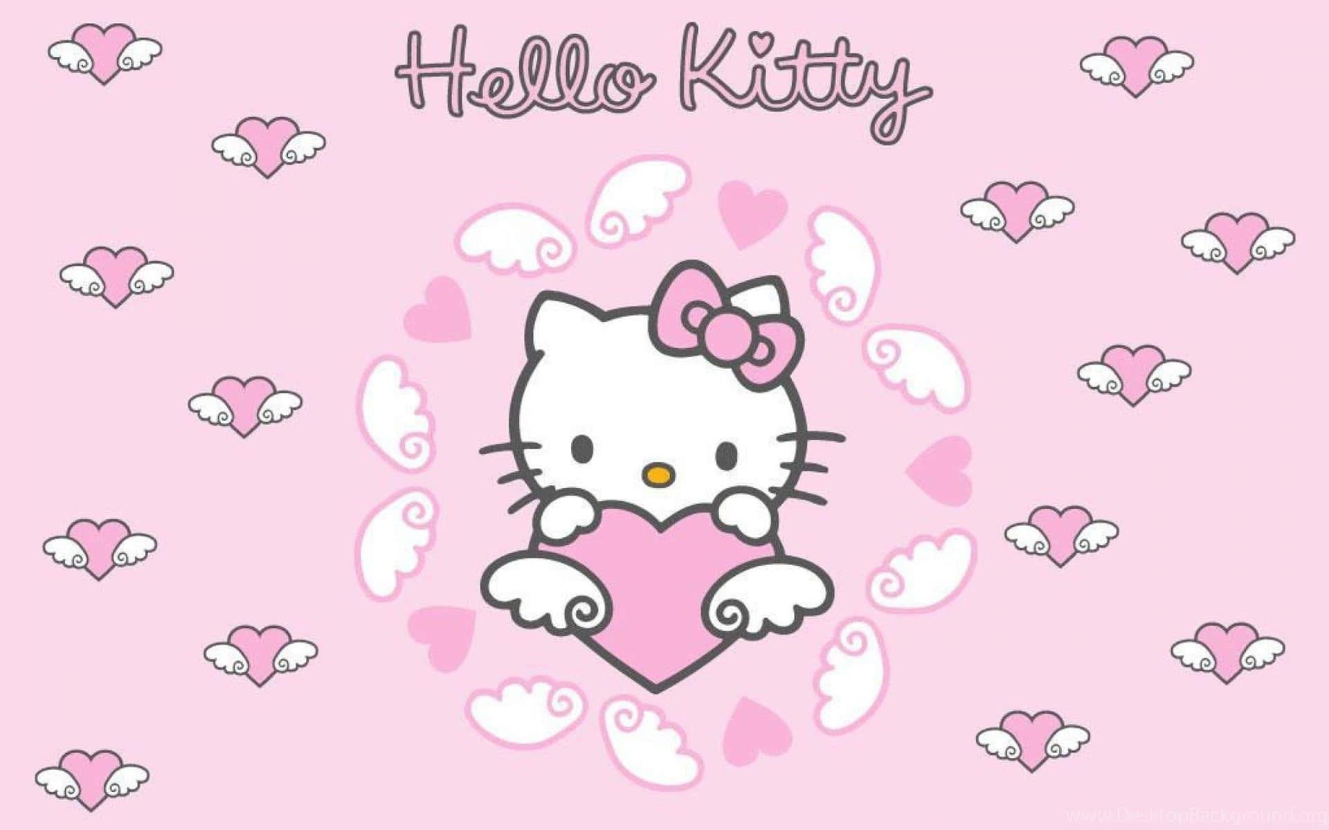 Cute Pink Hello Kitty Heart Wings Wallpaper
