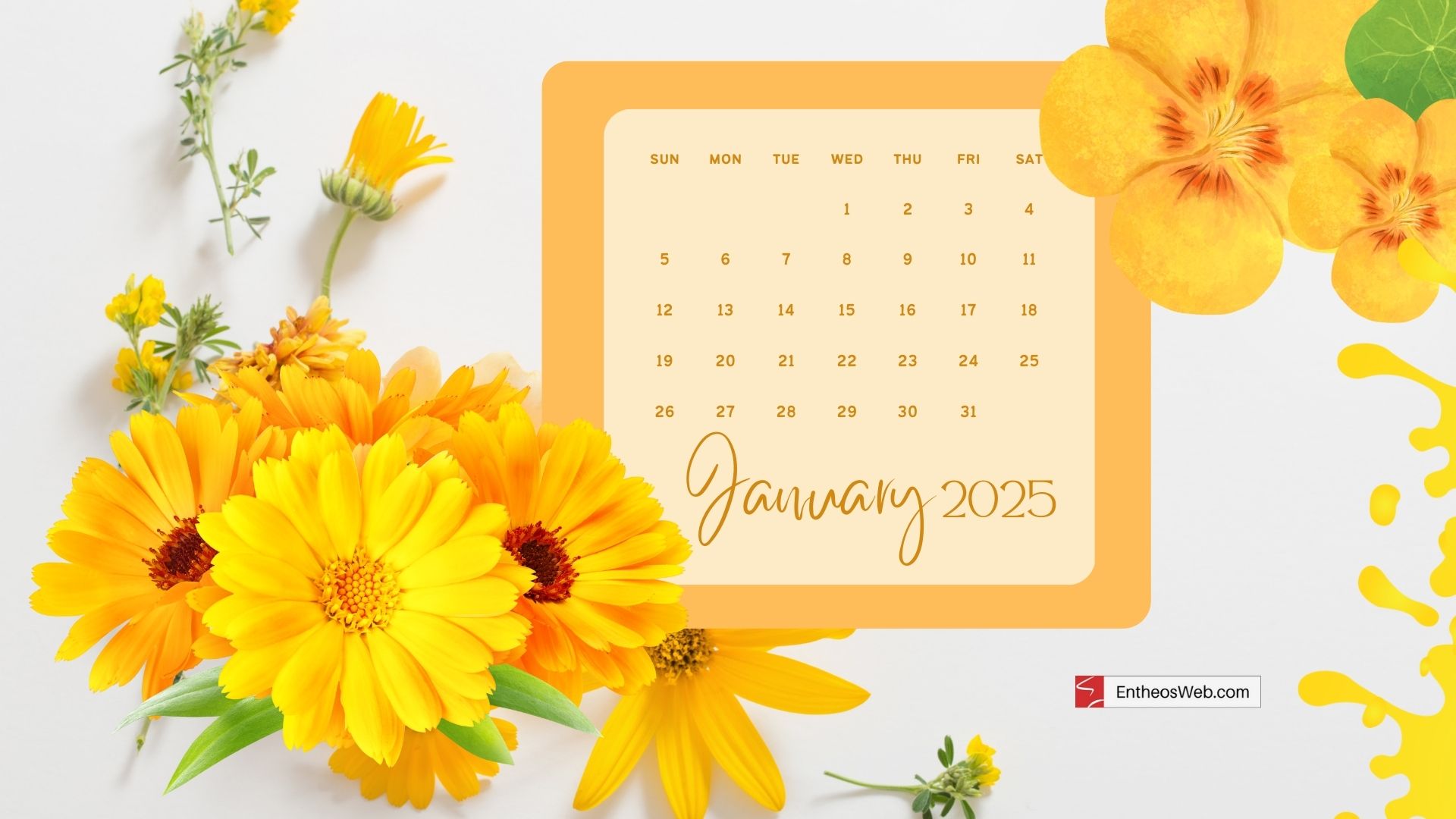 January 2025 calendar with yellow floral design