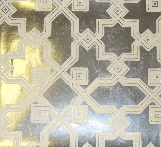 Foil Wallpaper On Cream Flock Design Silver Metallic
