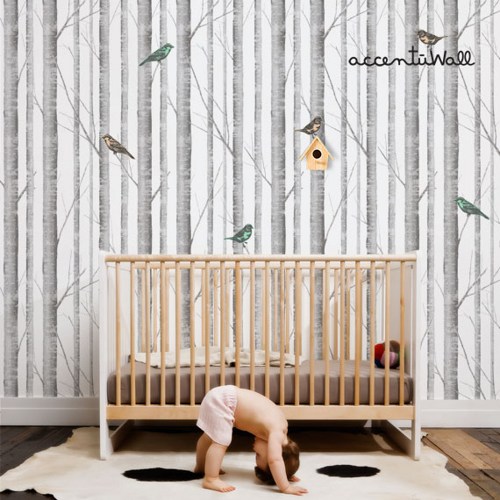 Birch Tree Peel and Stick Fabric Wallpaper Repositionable
