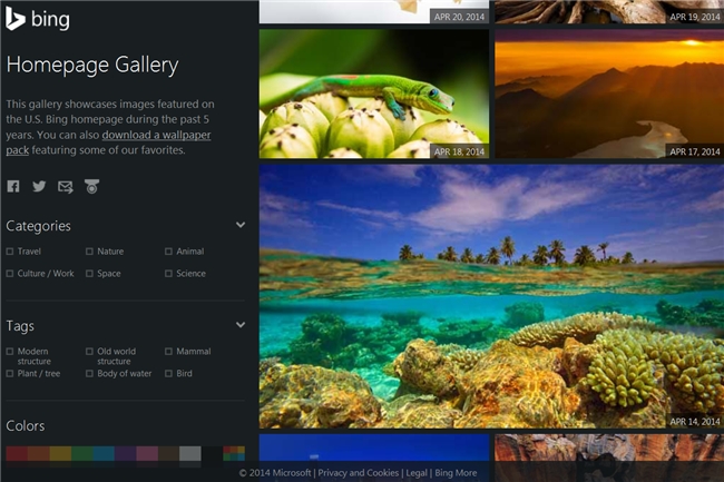 New Bing Homepage Gallery Featuring all Five Years of Images now