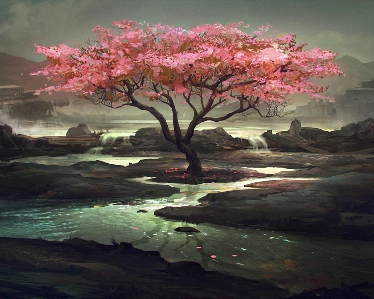 Pink Tree Painting HD Wallpaper