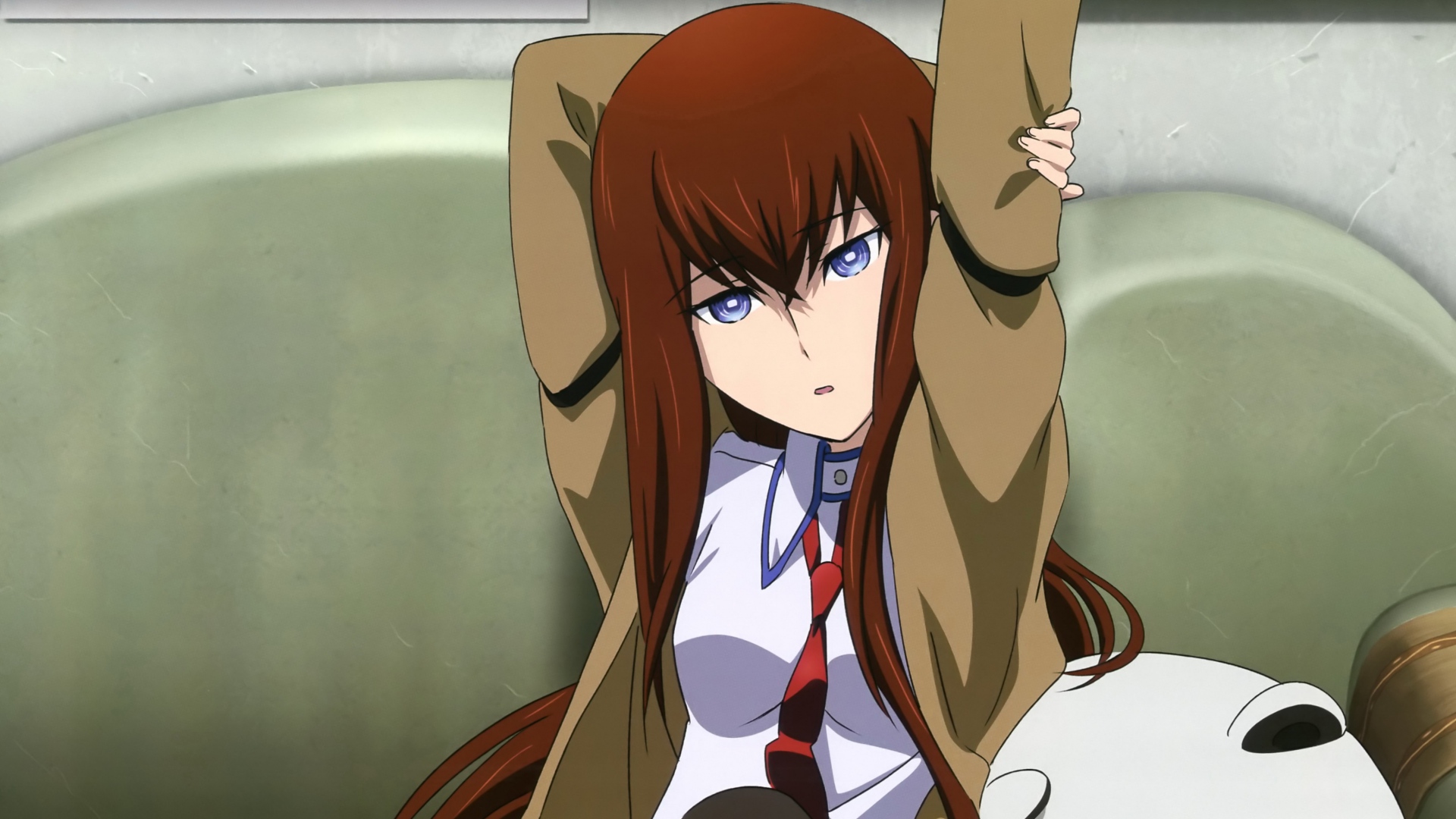 Wallpaper Steins Gate Girl Brute Pose Couch