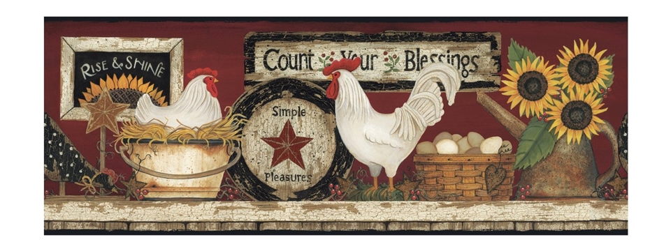 Country Rooster Shelf Wallpaper Border Chicken Cb5538bd Sunflowers