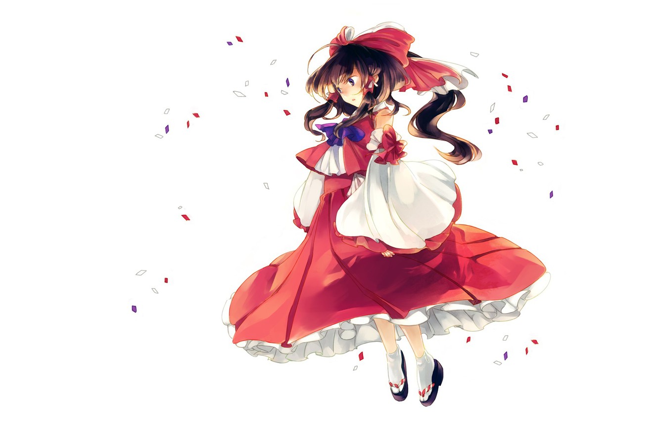 Wallpaper White Background Bow Priestess Art Confetti Hakurei