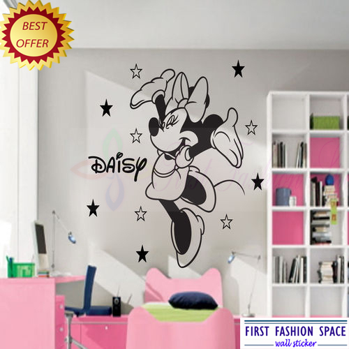 Minnie Mouse Cartoon With Personalized Name Art Decal Mural Wallpaper