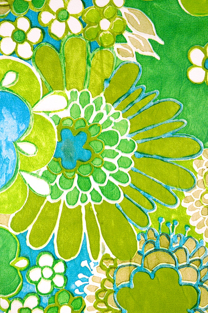Turquoise Floral Wallpaper Vintage Retro