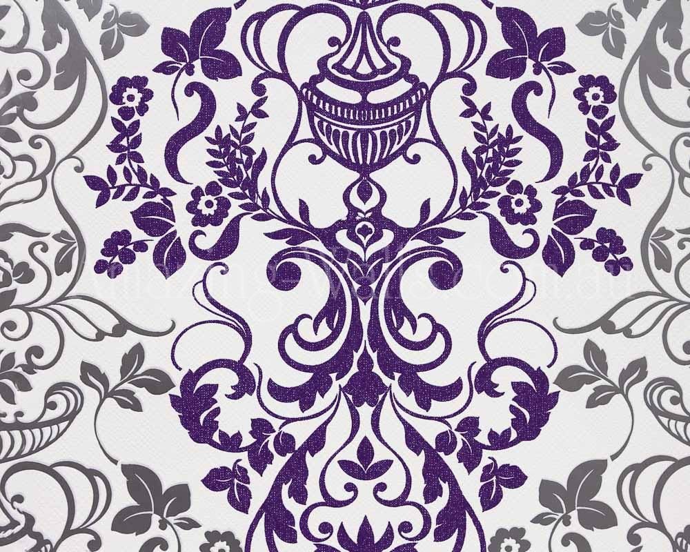 Purple Damask Alice Whow Floral Baroque White