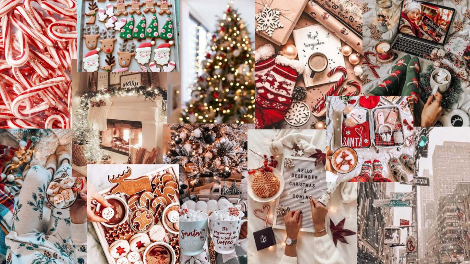 Download Christmas Collage With Christmas Decorations Wallpaper