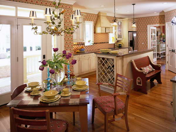 French Country Kitchen With Wallpaper Style Kitchens