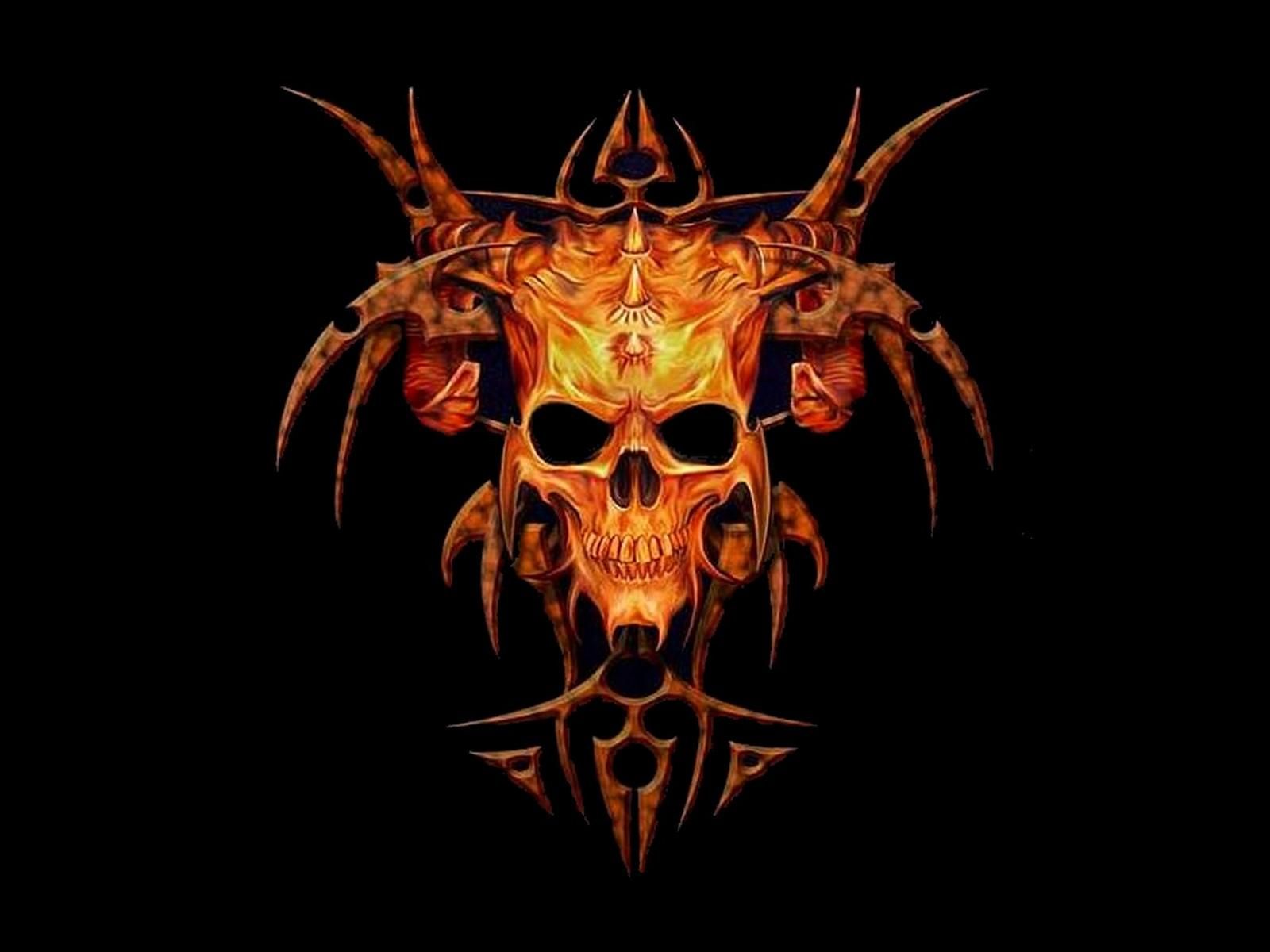 Fiery Skull with Tribal Design on Black Background