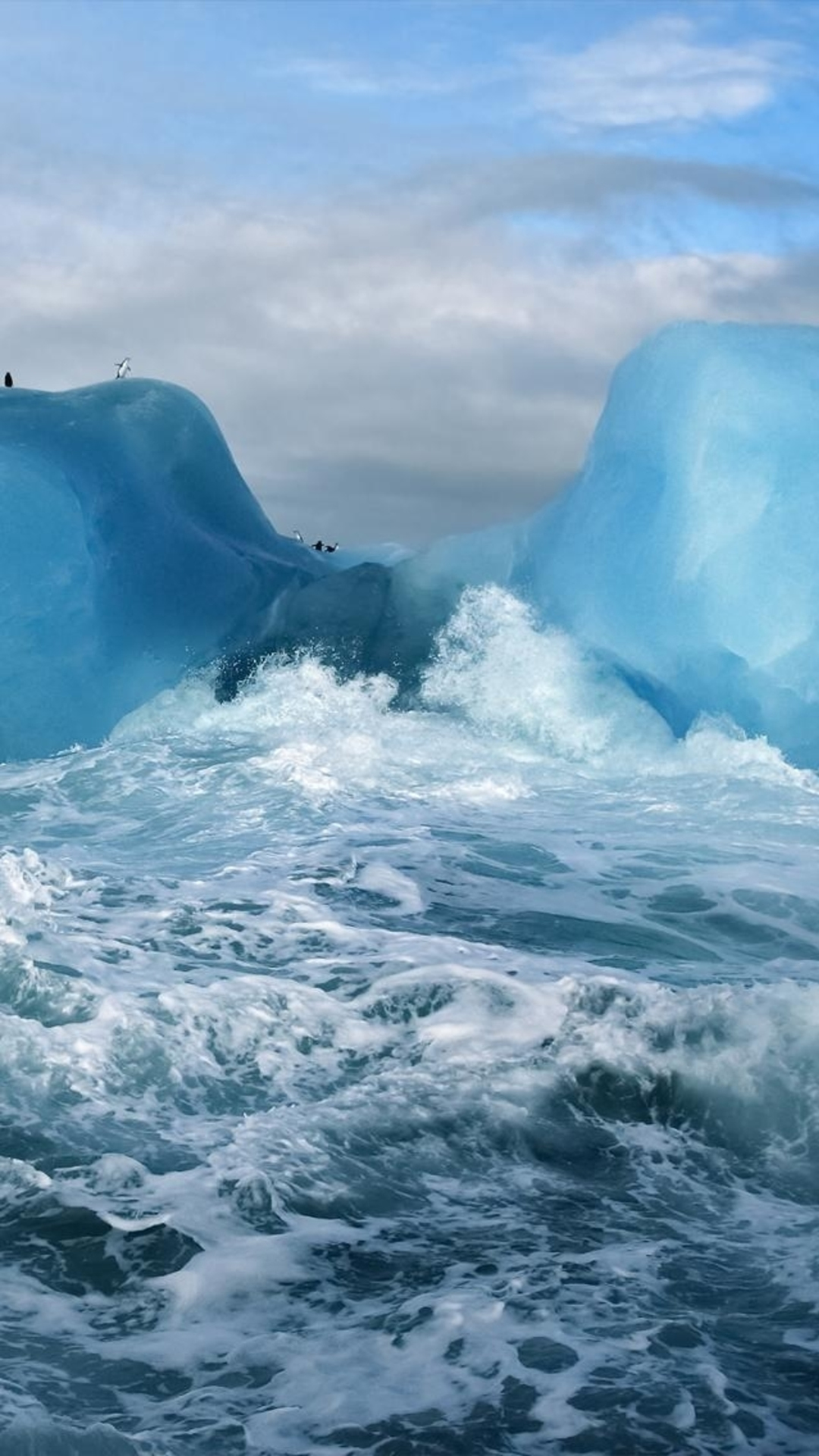 Ocean Surging Wave Penguin Iceberg iPhone Wallpaper Download