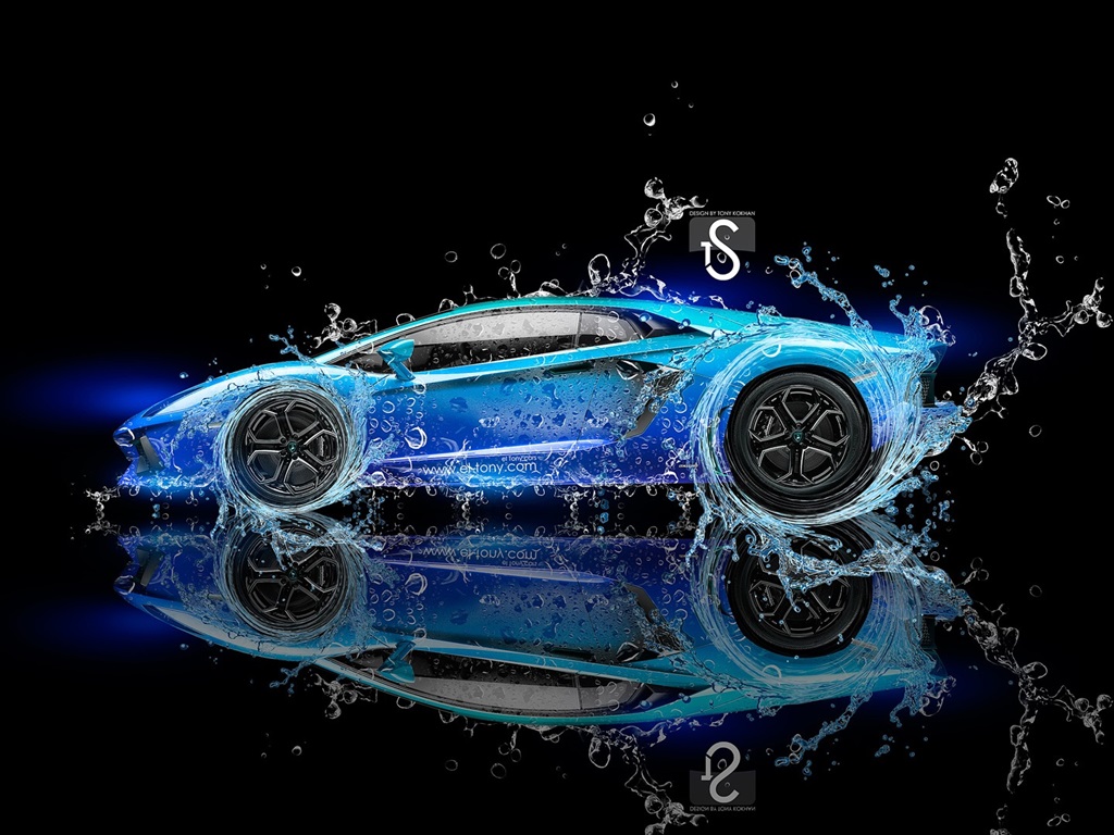 Wallpaper Lamborghini Aventador Blue Supercar Water Splash