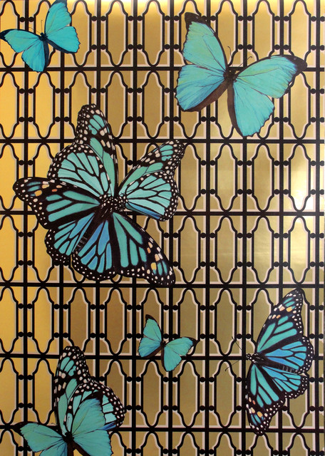 Butterflies Wallpaper Turquoise On Gold Contemporary