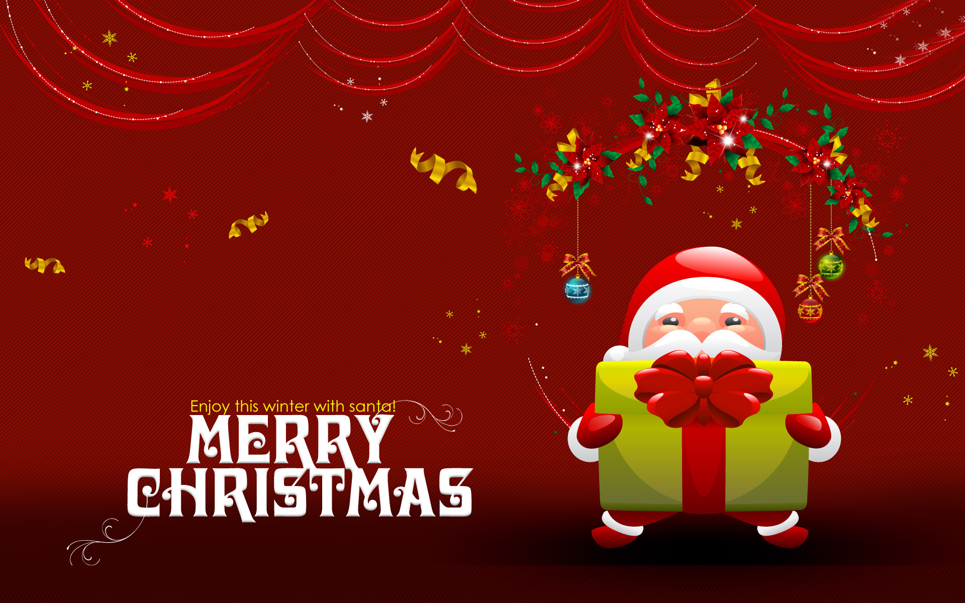Cute Merry Christmas Red Background Wallpaper Desktop With