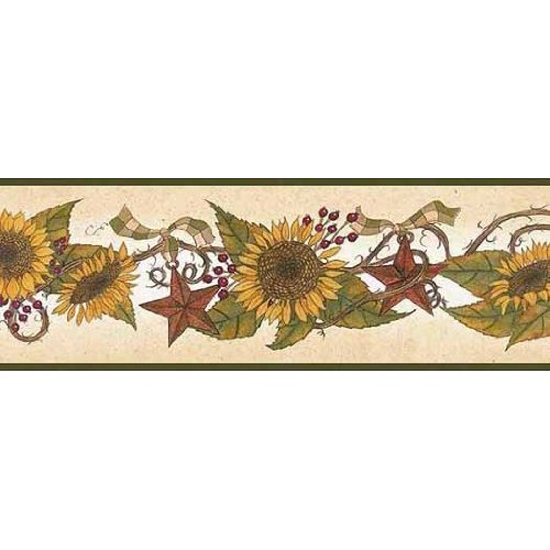 Sunflower Wallpaper Border Kitchen - Country Sunflower Daisy Cabbage ...