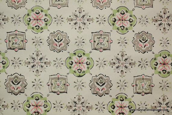 1940s Vintage Wallpaper Pink Green and Brown by HannahsTreasures 570x380