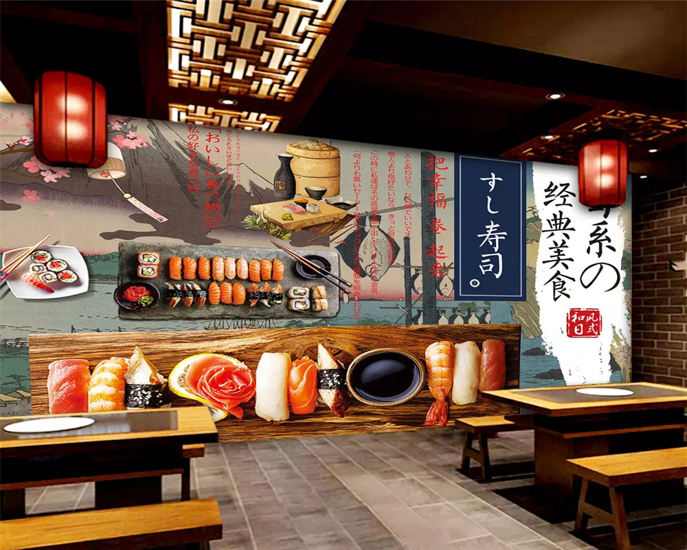 Beibehang 3d Wallpaper Wall Custom Japanese And Wind Sushi Ukiyo E