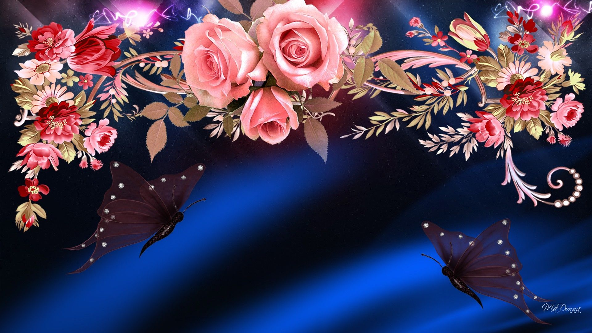 Roses And Butterflies Wallpaper On