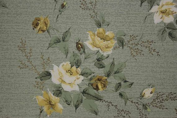 Vintage Wallpaper S Yellow Roses On Green