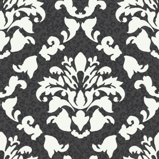  Bold Black and White Dramatic Damask with Leopard Print Wallpaper