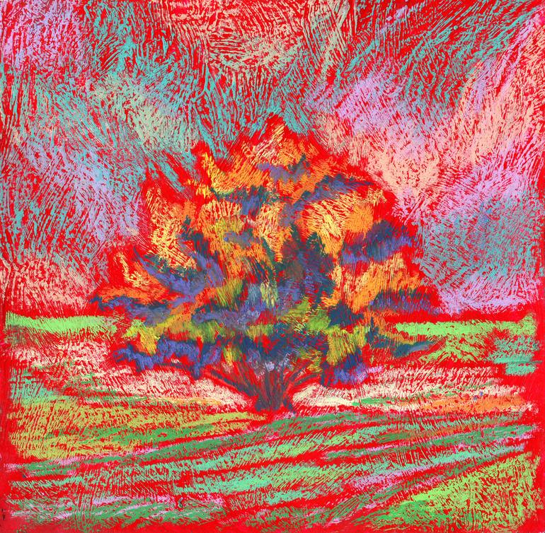 Tree On A Background Of Red Sunset Drawing By Masha Corgi