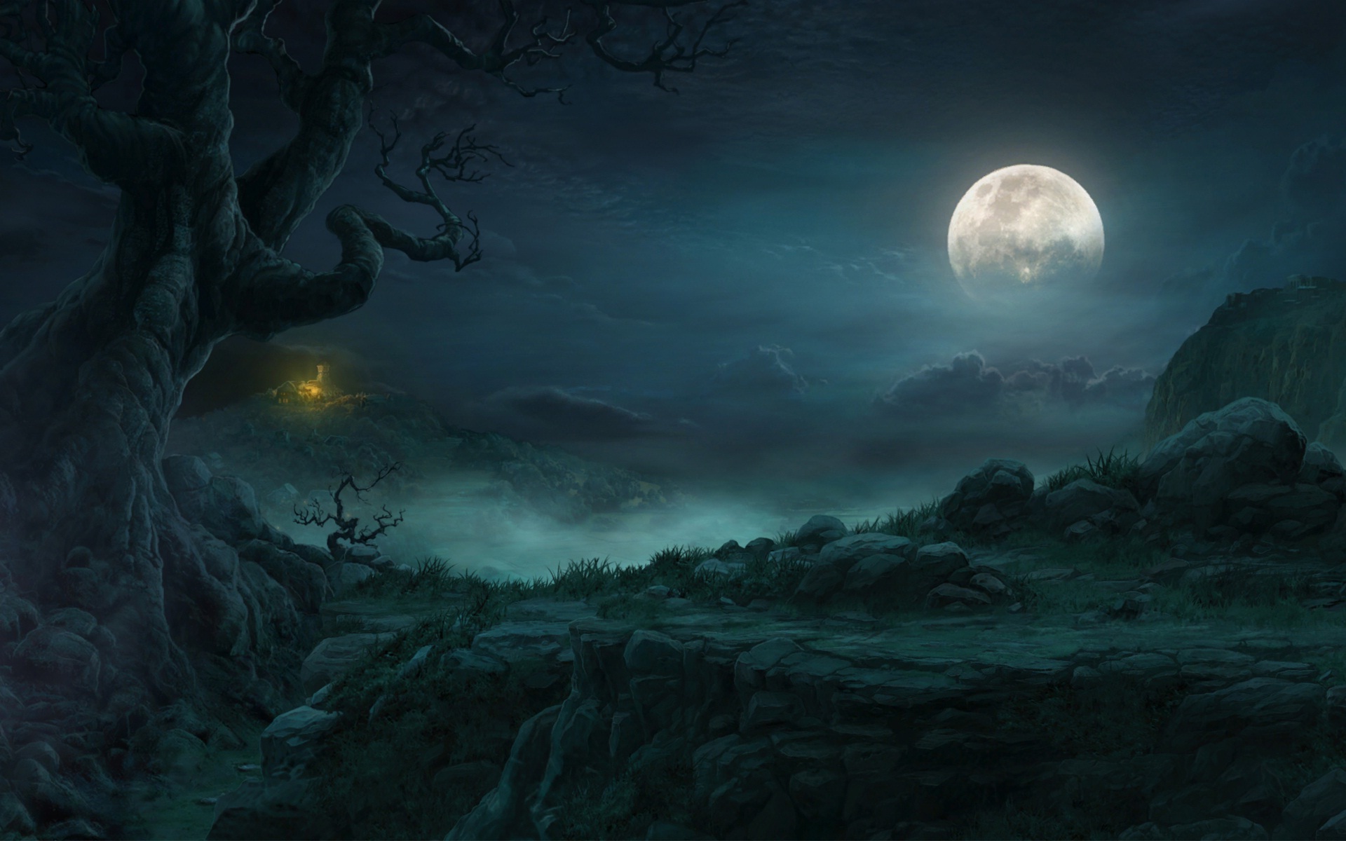 Good Night Beautiful Full Moon On Sky HD Wallpaper Rocks