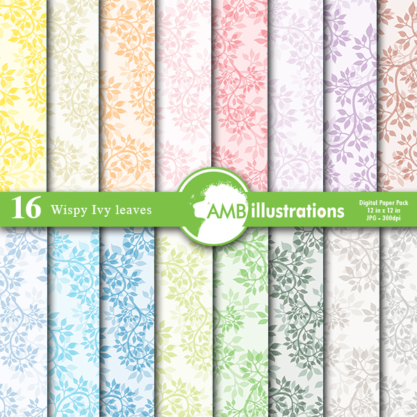 Ivy pattern digital papers leaves damask pastels papers