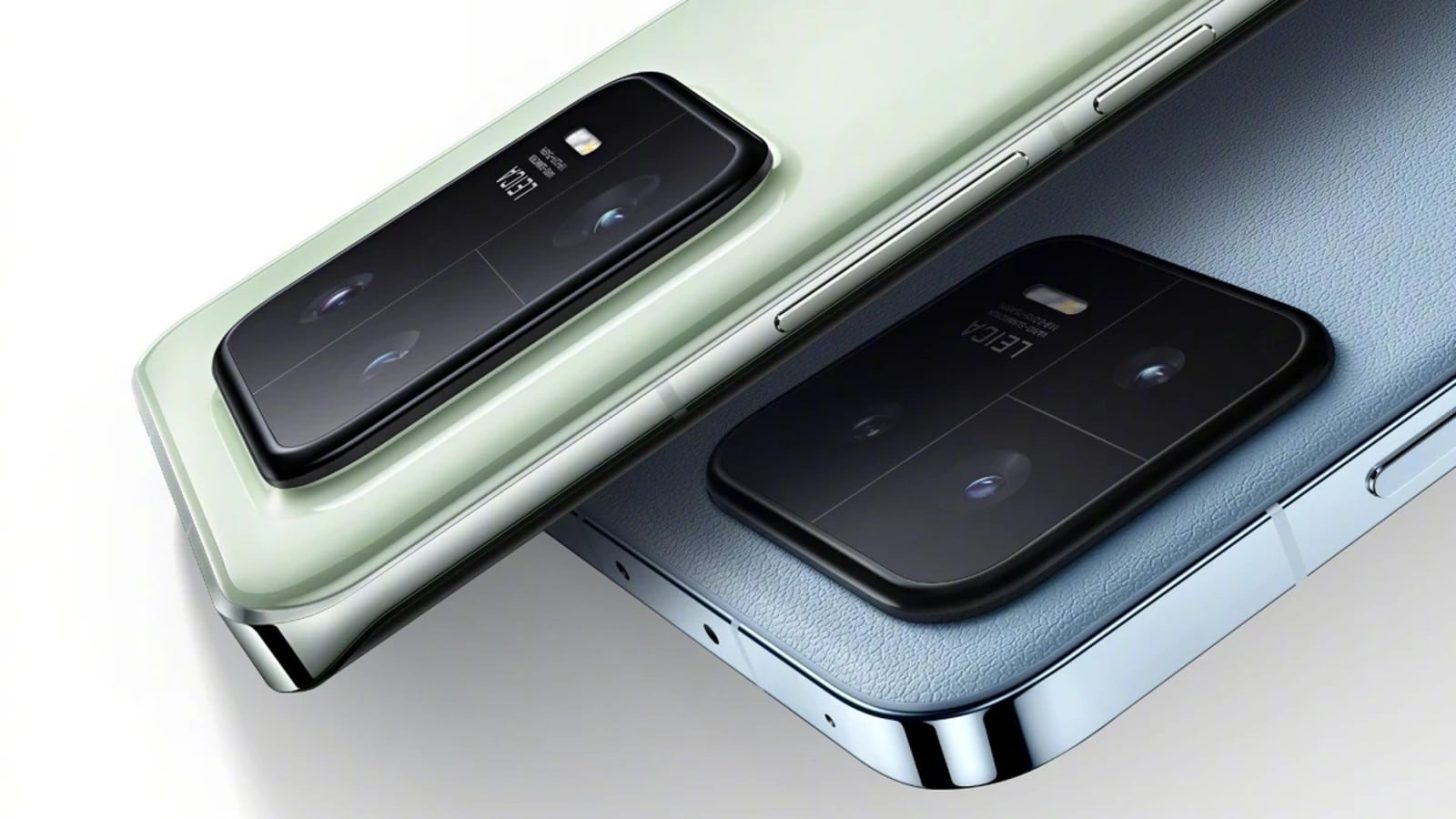 Close-up of two Xiaomi 14 Pro smartphones showcasing their rear camera modules with Leica branding