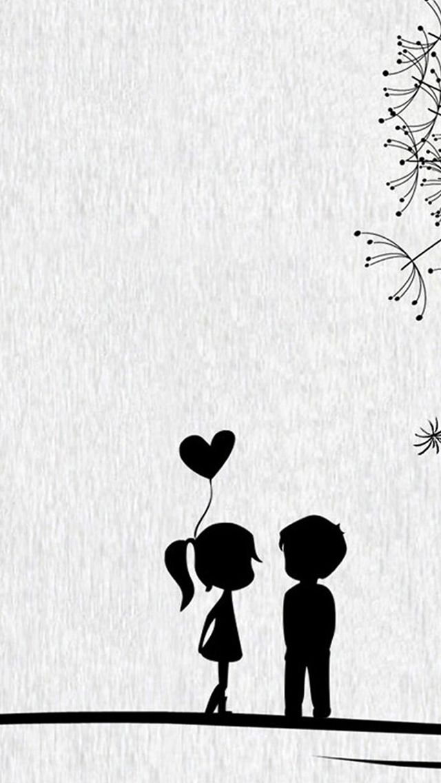Love Cute Cartoon Little Couple iPhone 5s Wallpaper Download
