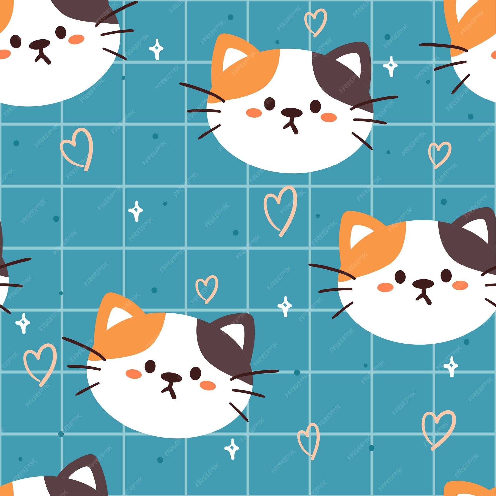 Premium Vector Seamless Pattern Cartoon Cat And Cute Heart