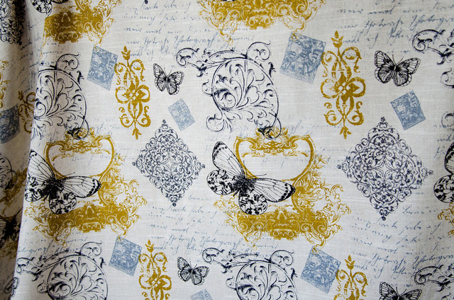 Butterfly Fabric Toile French Script Vintage Paris Gold And Black