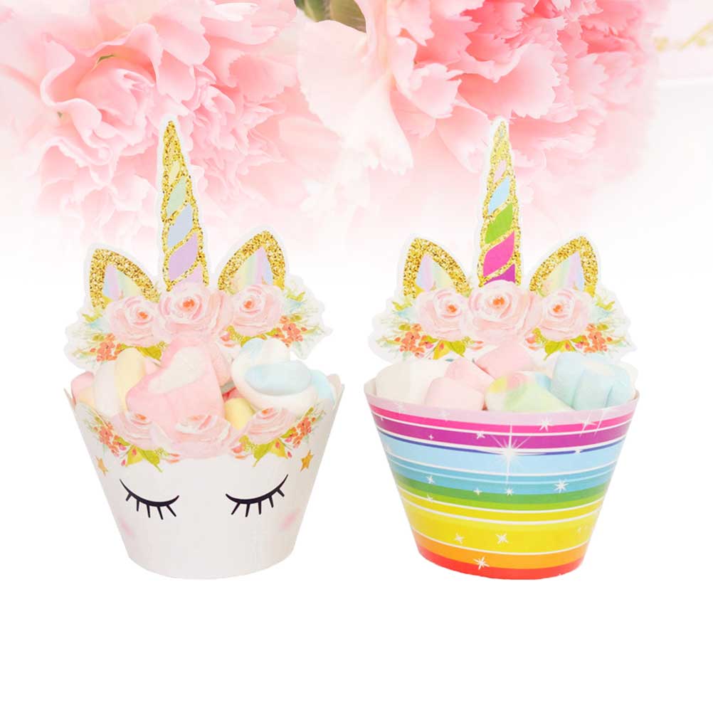 Pcs Unicorn Cupcake Toppers And Wrappers Set Horn