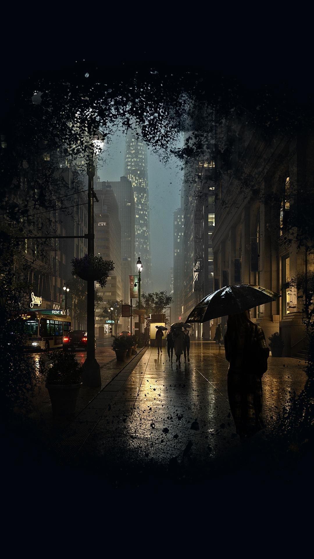 Rain City Dark Street Night Wallpaper Mobcup